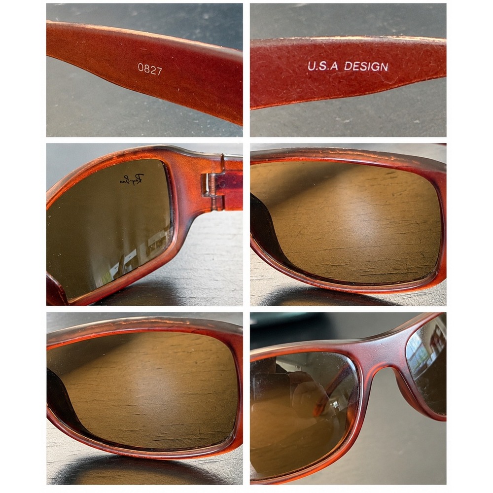 Ray-Ban 0827 Sunglasses Matte Brown Translucent Wrap Rectangle USA Design